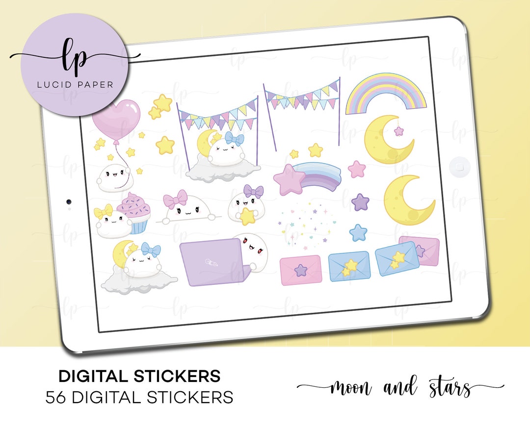 Moon and Stars DIGITAL Sticker Set - Pastel Themed Digital Stickers ...