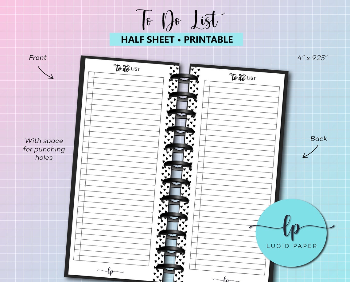 Half Sheet To Do List Half Letter To Do List Printable Etsy