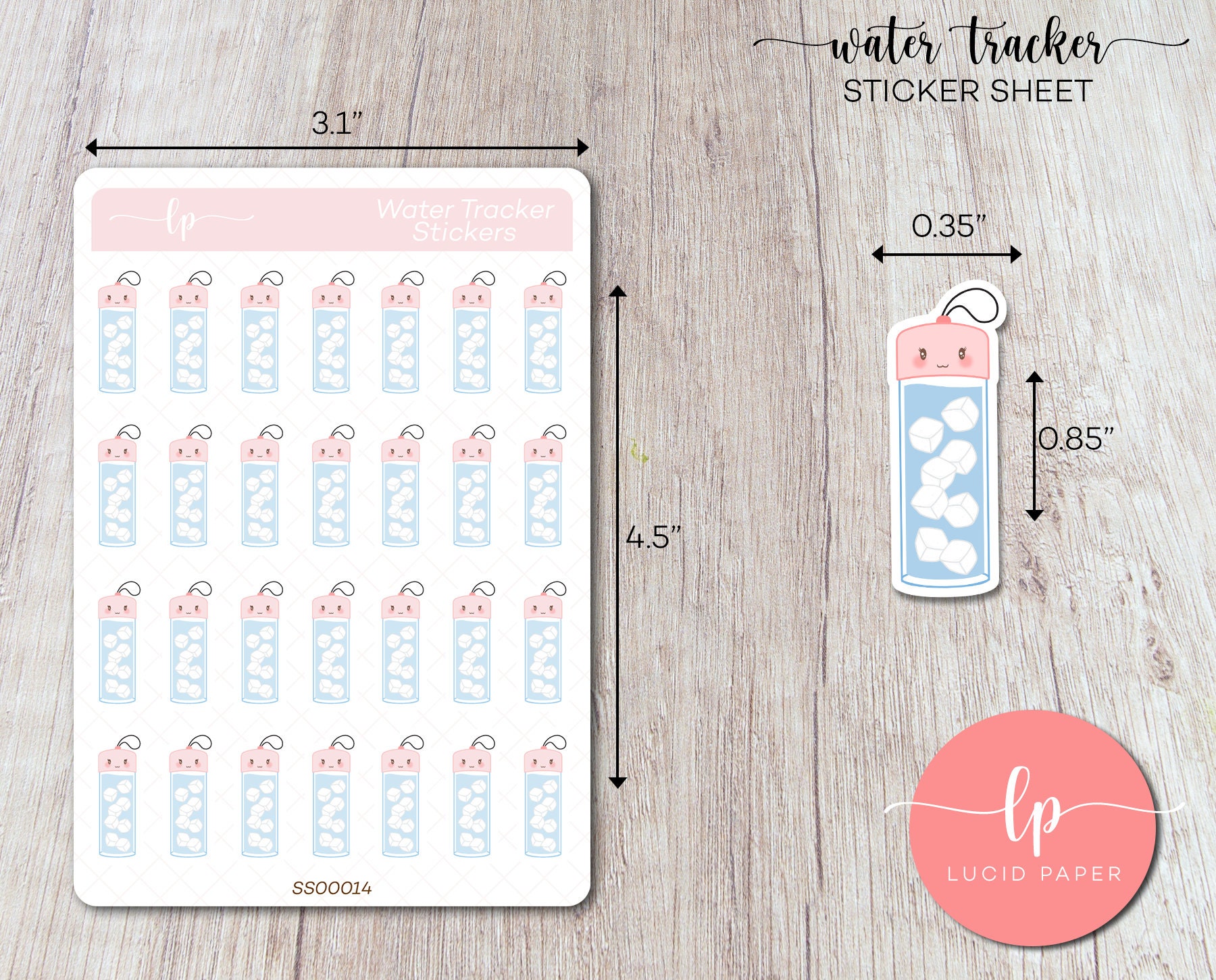 Kawaii Water Tracker Sticker Sheet - Kawaii Hydration Bullet Journal ...