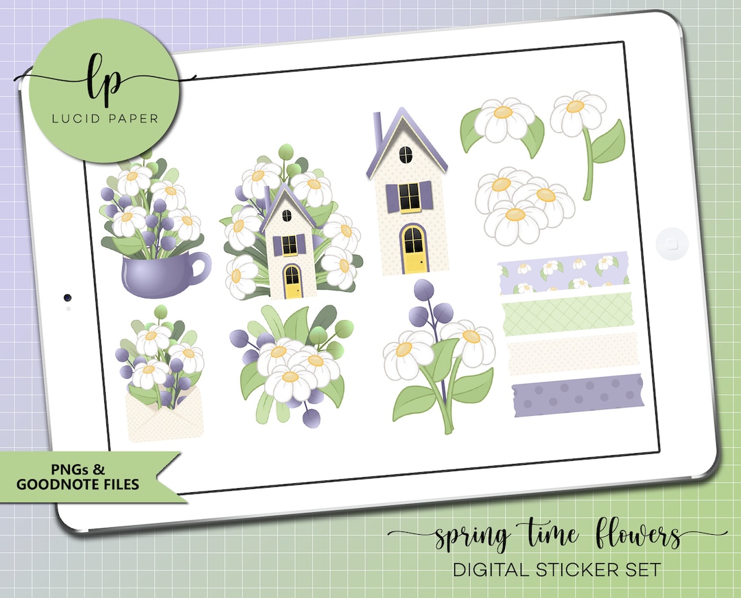 Spring Time Clear Sticker Spring Time Flowers Digital Sticker Set - Spring Time Themed Digital ...