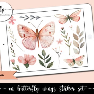 Autocollants numériques sur ailes de papillon - Ensemble d'autocollants numériques aquarelle papillon - Autocollants numériques papillon fantaisiste