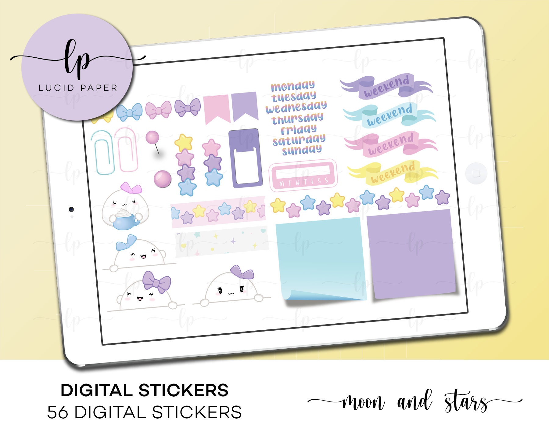 Moon and Stars DIGITAL Sticker Set - Pastel Themed Digital Stickers ...