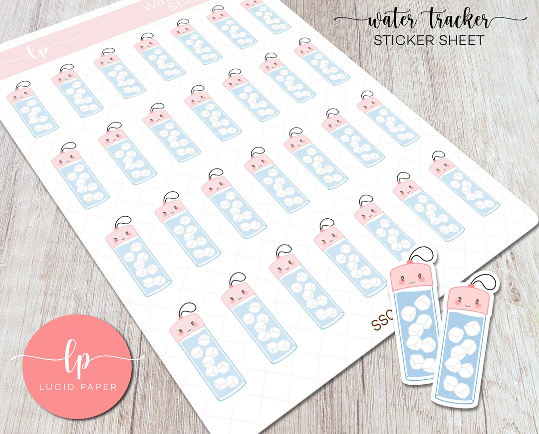 Kawaii Water Tracker Sticker Sheet - Kawaii Hydration Bullet Journal ...