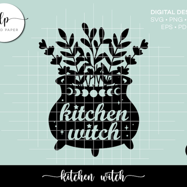 Kitchen Witch Cut File - Instant Download - Witchy SVG Design - Pagan Cut Files - Cricut and Silhouette Cut Files - Goth SVG Silhouette