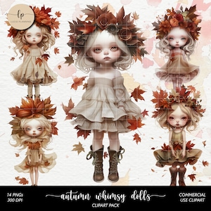 Set di clipart per bambole autunnali stravaganti - Adesivi digitali eterei per ragazze autunnali - Bellissimi adesivi d'arte digitale - Adesivi per pianificatori stravaganti autunnali