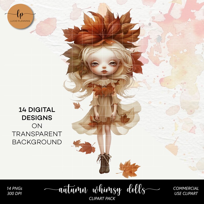 Whimsy Fall Background Autumn Whimsy Dolls Clipart Set - Ethereal Fall Girl Digital Stickers ...