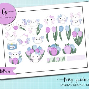 Fairy Garden Digital Sticker Set - Spring Time Themed Digital Stickers - Hand Drawn Digital Stickers - Set of 78 Digital Stickers