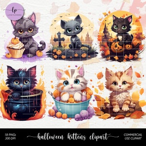 Kawaii Halloween Kittens Clipart Set - Halloween digitale stickers - prachtige digitale kunst stickers - herfst planner stickers - schattige kittens