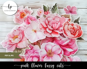 Pink Flower Fuzzy Cuts Junk Journaling Ephemera - Perfekt für Scrapbooking und DIY Crafts - Schöne Sommer Blume Ephemera - Fussy Cuts