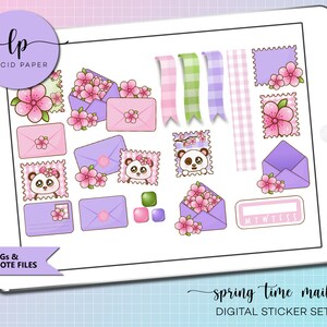 Spring Time Mail Digital Sticker Set - Spring Time Themed Digital Stickers - Hand Drawn Digital Stickers - Set of 125 Digital Stickers