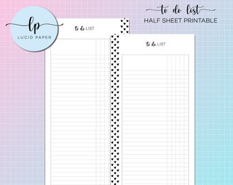Half Sheet To Do List - Happy Planner Task List - To Do List HP Classic Printable Planner Inserts - Master Task List - Printable Inbox