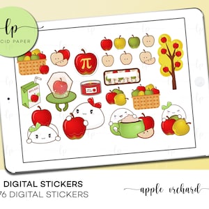 Apple Orchard DIGITAL Sticker Set - Fall Apples Themed Digital Stickers - Hand Drawn Digital Stickers - Set of 76 Digital Stickers