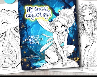 Mythical Creatures Adult Coloring Book - 53 Coloring Page Digital Download - Mythological Creatures - Beautiful Coloring Pages