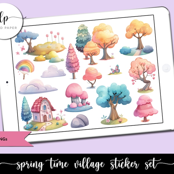 Spring Time Village Digital Stickers - Cute Storybook Houses Digital Planner Sticker Set - Whimsical Fairytale Village Digital Stickers