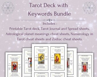 Printable Tarot deck with keywords bundle