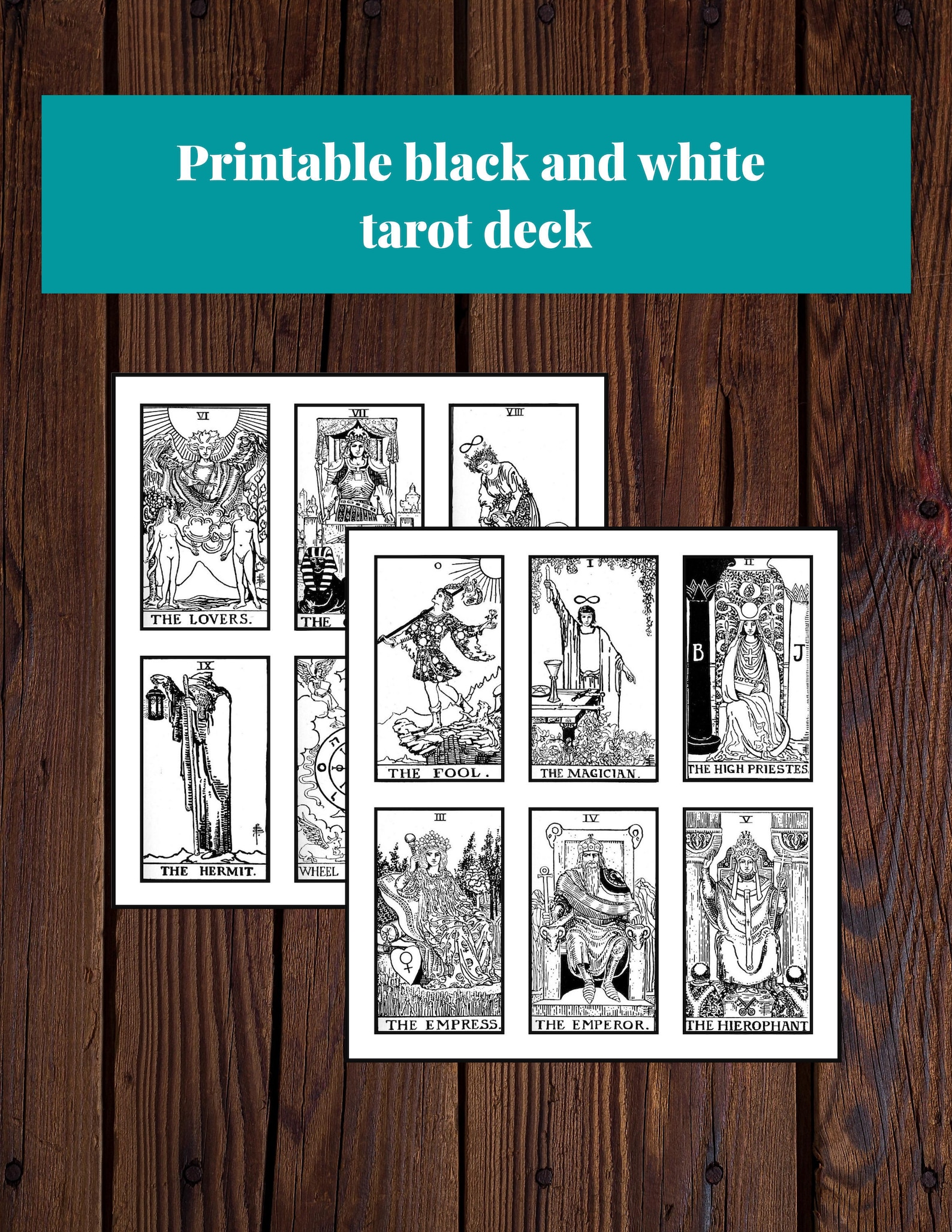 Tarot deck printable black and white Etsy