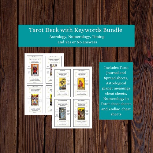 Printable Tarot Deck With Keywords Print at Home A4 Cheat Etsy
