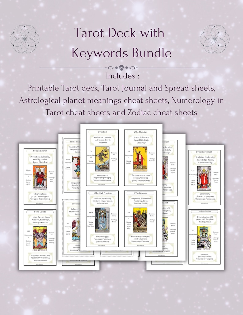 Printable Tarot deck with keywords bundle image 1