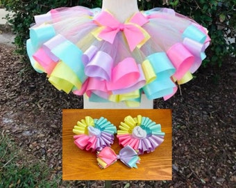 Multicolor Ribbon Trim Tutu, Unicorn Tutu, Multicolor Tutu Skirt, Birthday Tutu, Girls Tutu, Baby Tutu, Mermaid Ribbon Trim Tutu