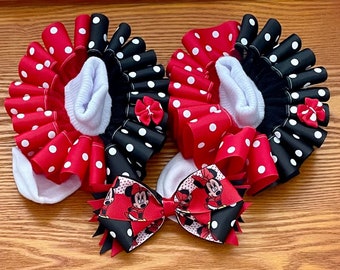 Minnie Mouse Themed Socks and Bow Set, Red and Black Tutu Socks, Minnie Mouse Bow, Polka Dot Tutu Socks and Bow