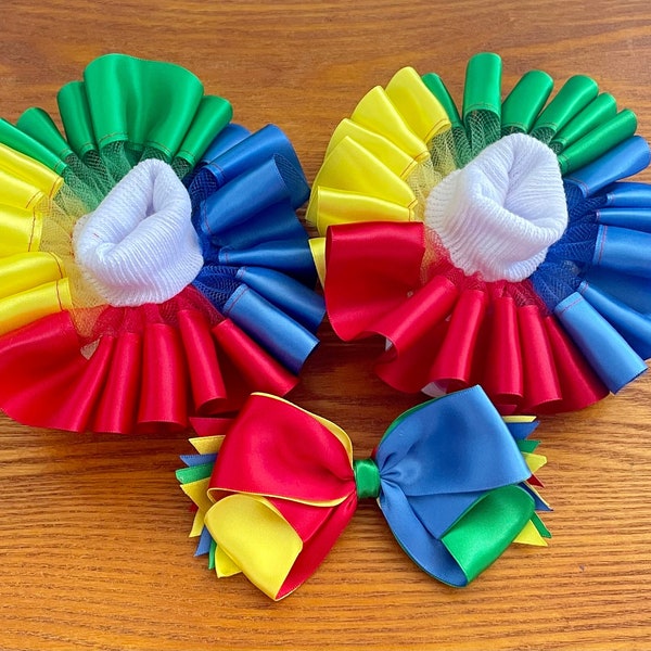 Ruffle Socks and Bow Set, Uno Themed Socks, Tutu Socks, Red and Blue Bow