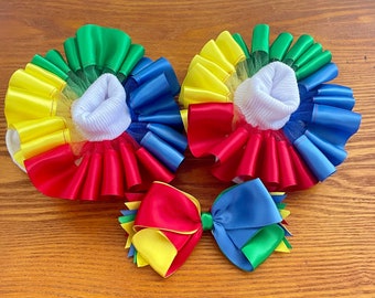 Ruffle Socks and Bow Set, Uno Themed Socks, Tutu Socks, Red and Blue Bow