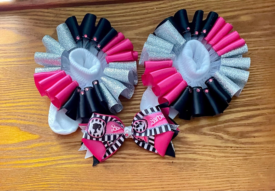 Pink and Black Tutu Socks and Bow Set, Themed Tutu Socks, Girls Tutu
