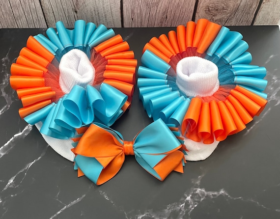 Orange and Blue Tutu Socks and Bow Set ,Ribbon Trim Socks, Tutu Socks for Girls and Babies