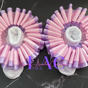 Purple and Pink Tutu Socks, Ribbon Trim Socks, Pink Ruffle Socks