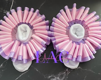 Purple and Pink Ribbon Tutu Socks: Pastel Ruffle Trim Socks/Anklets