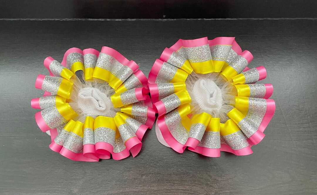 Yellow and Pink Ruffle Socks, Tutu Socks, Ribbon Trim Socks, Pencil