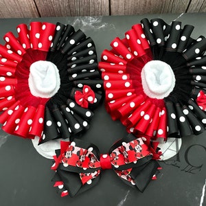 Minnie-Maus-Themen-Socken, rote und schwarze Tutu-Socken, Minnie-Maus-Schleife, Polka-Dot-Tutu-Socken und Schleife