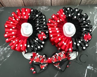 Minnie Mouse Themed Socks, Red and Black Tutu Socks, Minnie Mouse Bow, Polka Dot Tutu Socks and Bow