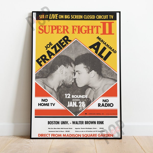 Ali vs Frazier II versie 1 vintage boksen poster hoge kwaliteit ingelijste poster, Muhammad Ali vintage boksen print