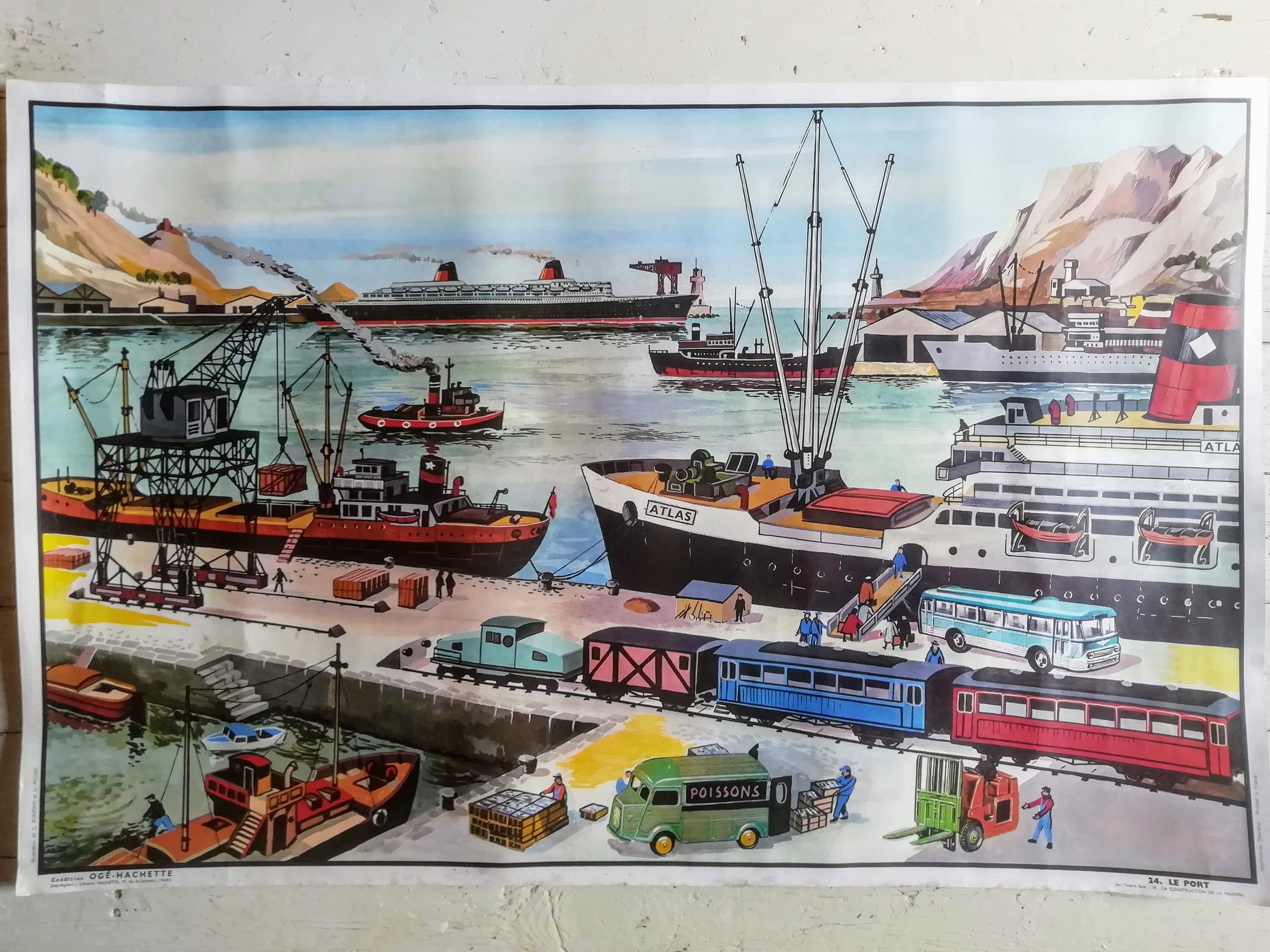 Grande Affiche Scolaire Français Des Années 1960, Recto Verso