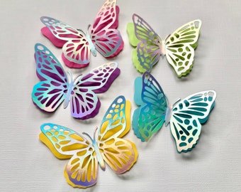 3D Holographic Paper Butterfly Cut Outs | Set of 10 Butterflies | Choose Your Colors | Foil Cardstock | Paper craft