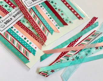 Bible Ribbons - Aquas & Reds - Bible bookmarks - Assorted Set of 10