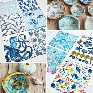 Ocean Themed Decoupage Napkins – Fish, Seashells, Nautical & Coastal Designs for DIY Crafts and Mixed Media, DIY jewelry dish