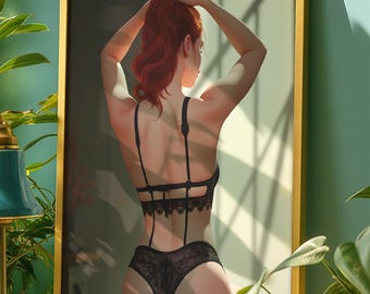 Muse Red Hair Wall Art | Painterly Boudoir Print | Feminine Back Portrait | Contemporary Intimate Art | Luxury Lingerie Back Study