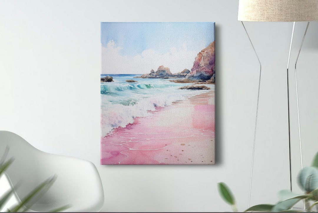 Pink Beach Wall Art Digital Download Beach Canvas Gallery Etsy
