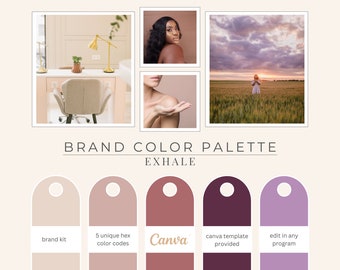 Beauty Brand Color Palette, Hex Codes, Branding Board, Color Scheme, Shades of Nudes, Blush and Soft Purples, Exhale