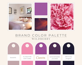 Brand Color Palette, Hex Codes, Branding Board, Color Scheme, Shades of Purple, Wildberry