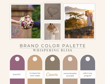 Fall Wedding Color Palette for Branding, Whispering Bliss in Soft Nude, Wine, Tan, and Sage, Branding Board with Hex Codes