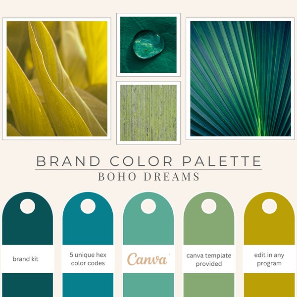 Boho Color Palette, Hex Codes, Branding Board, Color Scheme, Greens, Sage and Deep Mustard Yellow, Boho Dreams