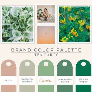 Markenfarbpalette, Hex Codes, Grüne Palette, Branding Board, Farbschema, Wald, Mint, Smaragd, Tea Party