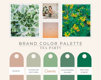 Brand Color Palette, Hex Codes, Green Palette, Branding Board, Color Scheme, Forest, Mint, Emerald, Tea Party