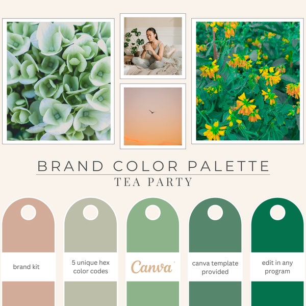 Brand Color Palette, Hex Codes, Green Palette, Branding Board, Color Scheme, Forest, Mint, Emerald, Tea Party