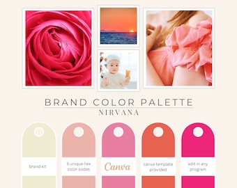 Brand Color Palette, Hex Codes, Branding Board, Color Scheme, Party Wedding Colors, Hot Pink, Bright Orange, Cream & Pale Pinks, Nirvana