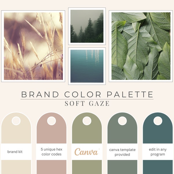 Brand Color Palette, Hex Codes, Green Palette, Branding Board, Color Scheme, Sage green, blush, soft hues, Soft Gaze