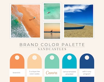Brand Color Palette, Hex Codes, Branding Board, Color Scheme, Website Colors, Party Colors, Beach Sand and Water Tones, "Sandcastles"
